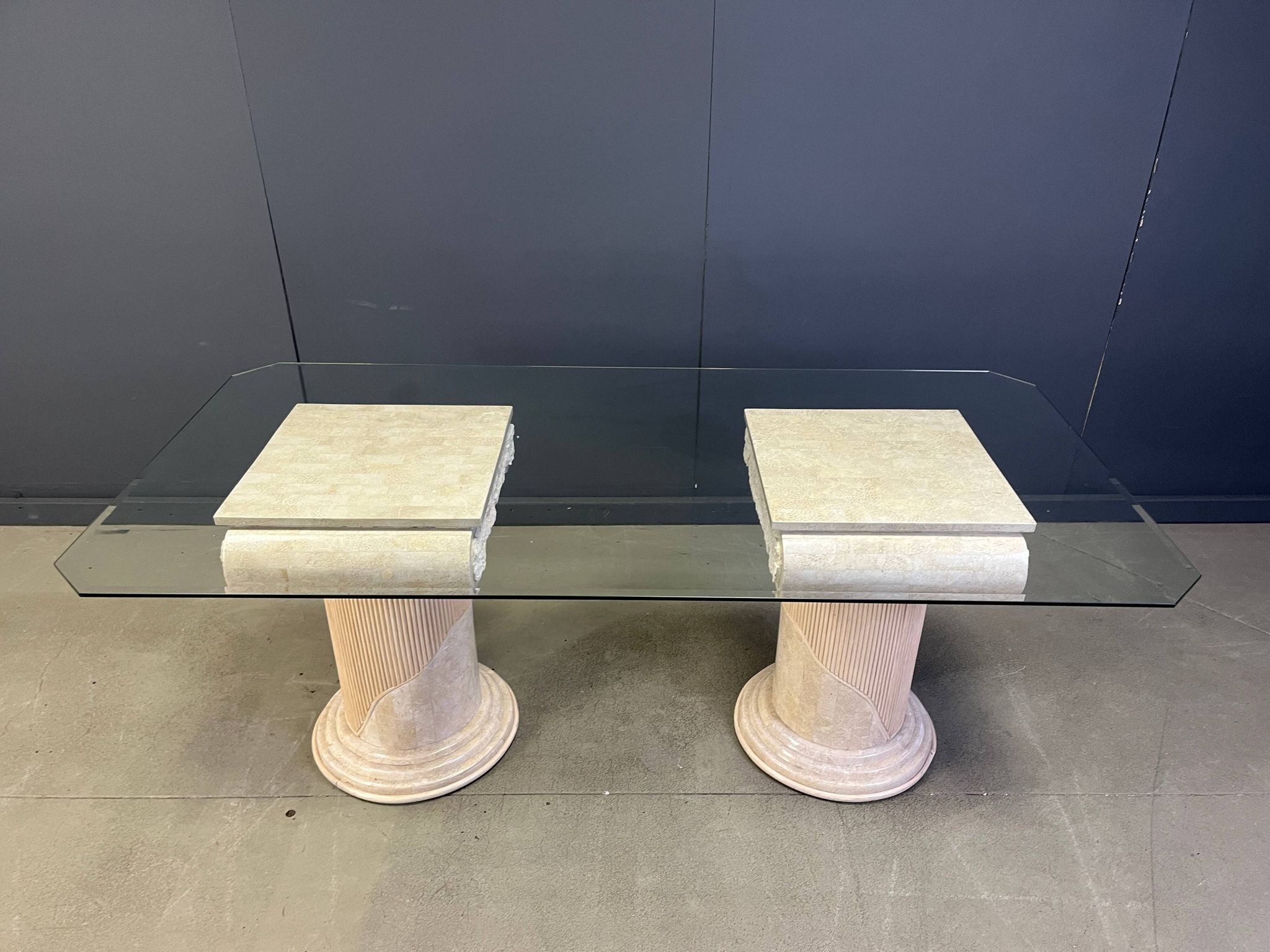 Vintage tessellated stone pedestal dining table by Maitland Smith, 1970s