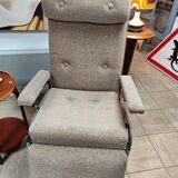 1970s fabric and stainless steel reclining armchair