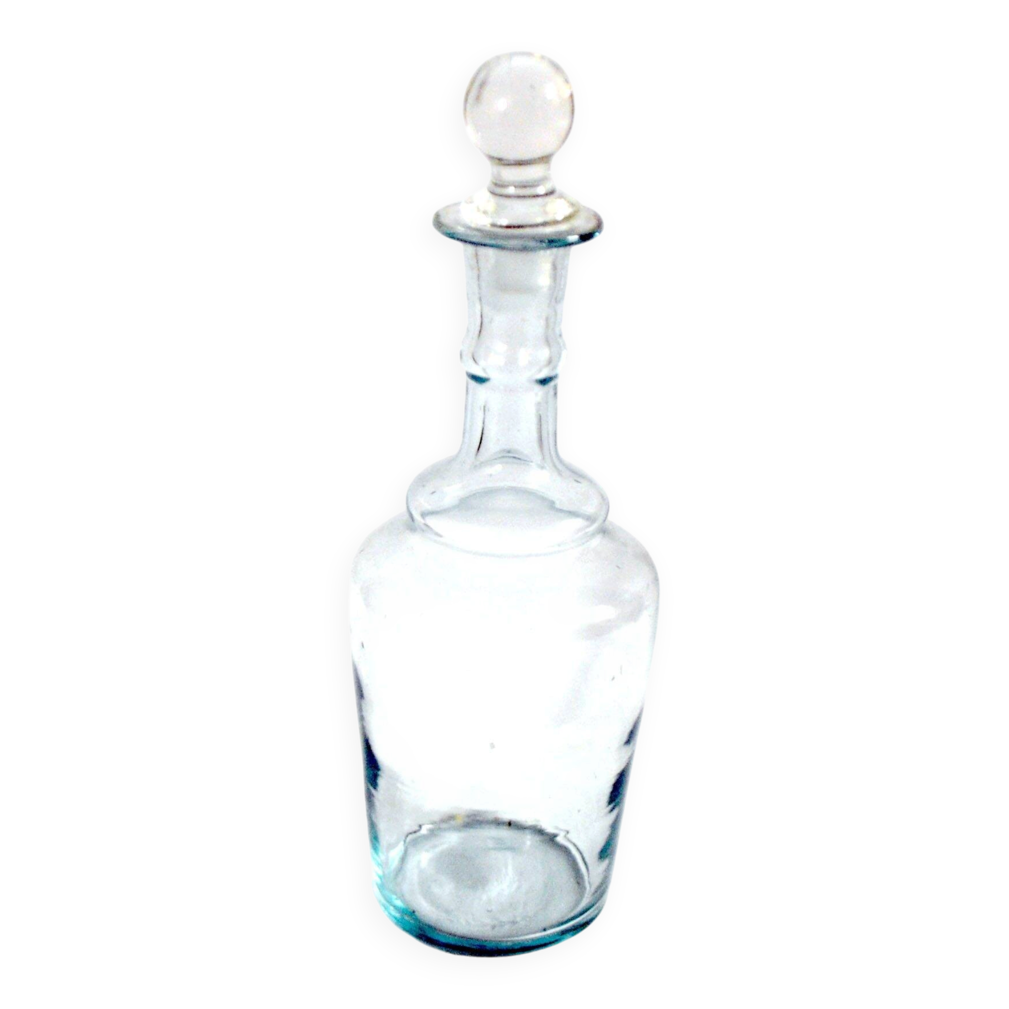 Flacon, carafe ancienne en verre bleuté