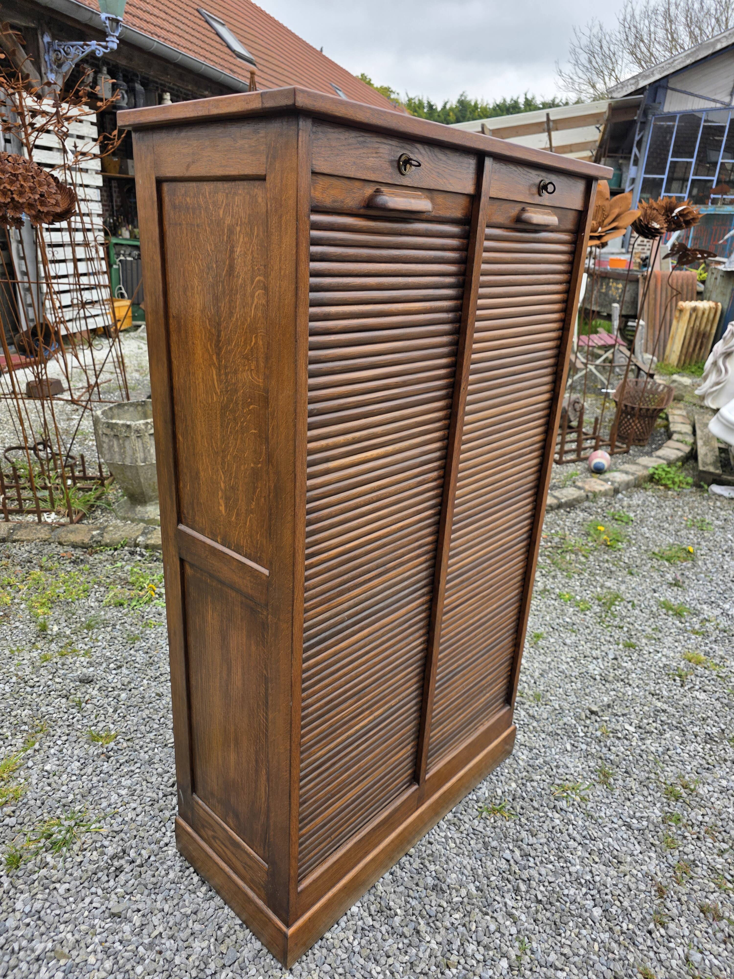 Antique double curtain cabinet in oak (internal drawers)