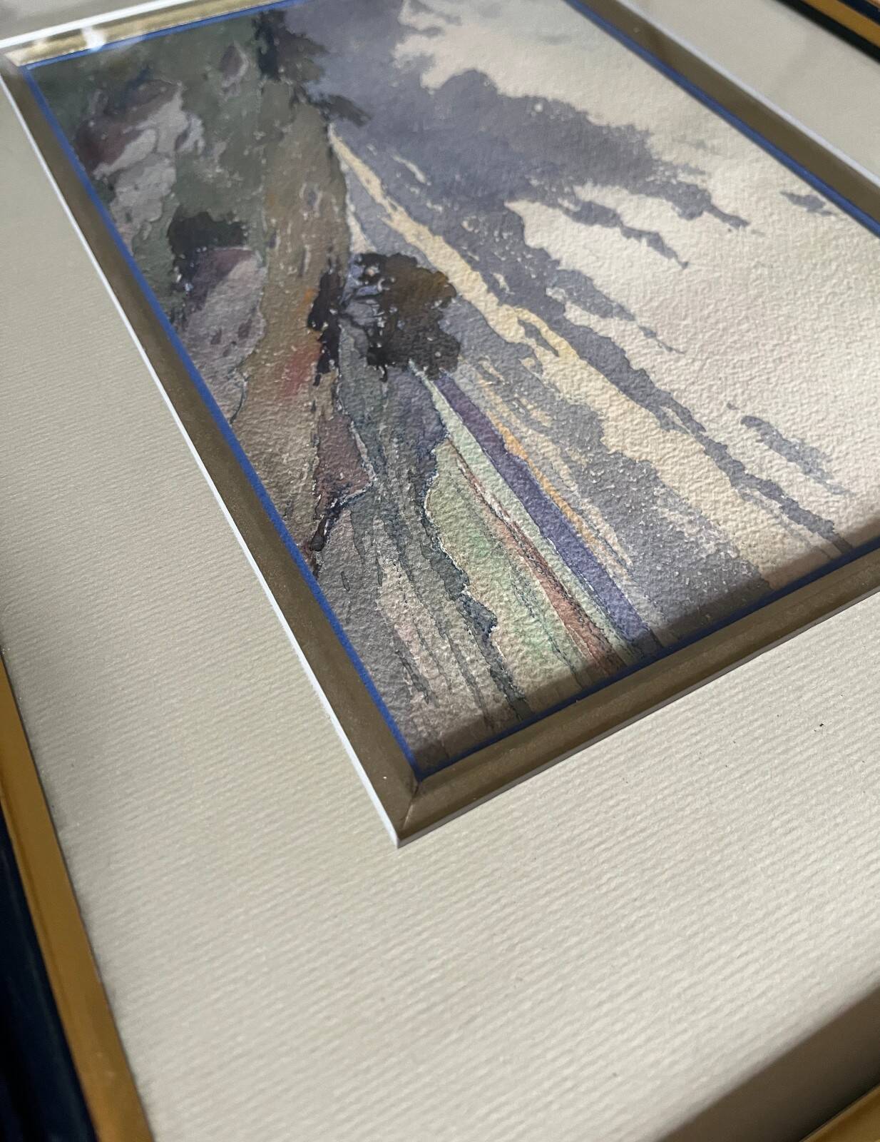 Watercolour painting "Wild Landscape" early 20th century + frame