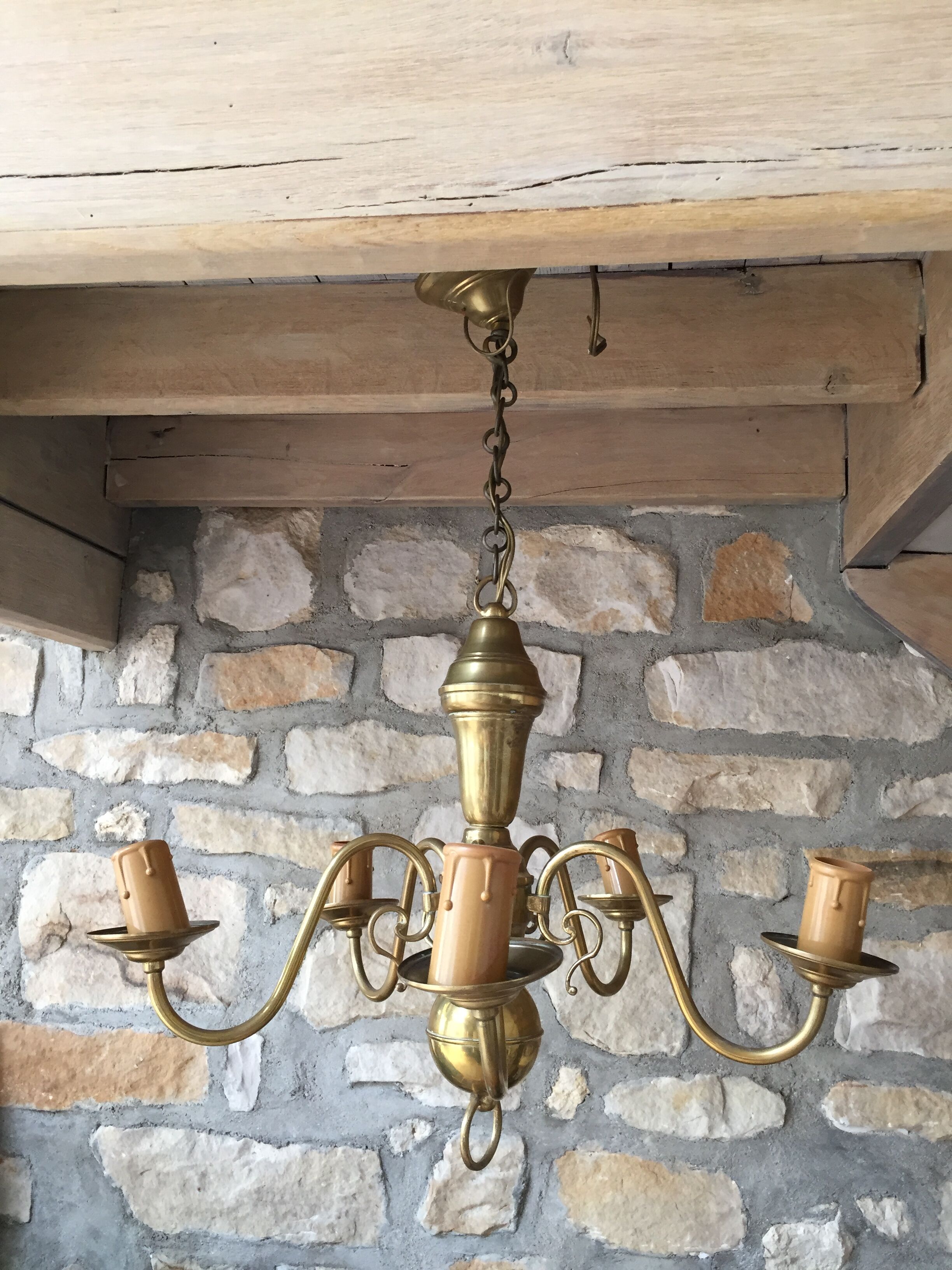 Vintage Dutch brass chandelier 5 branches
