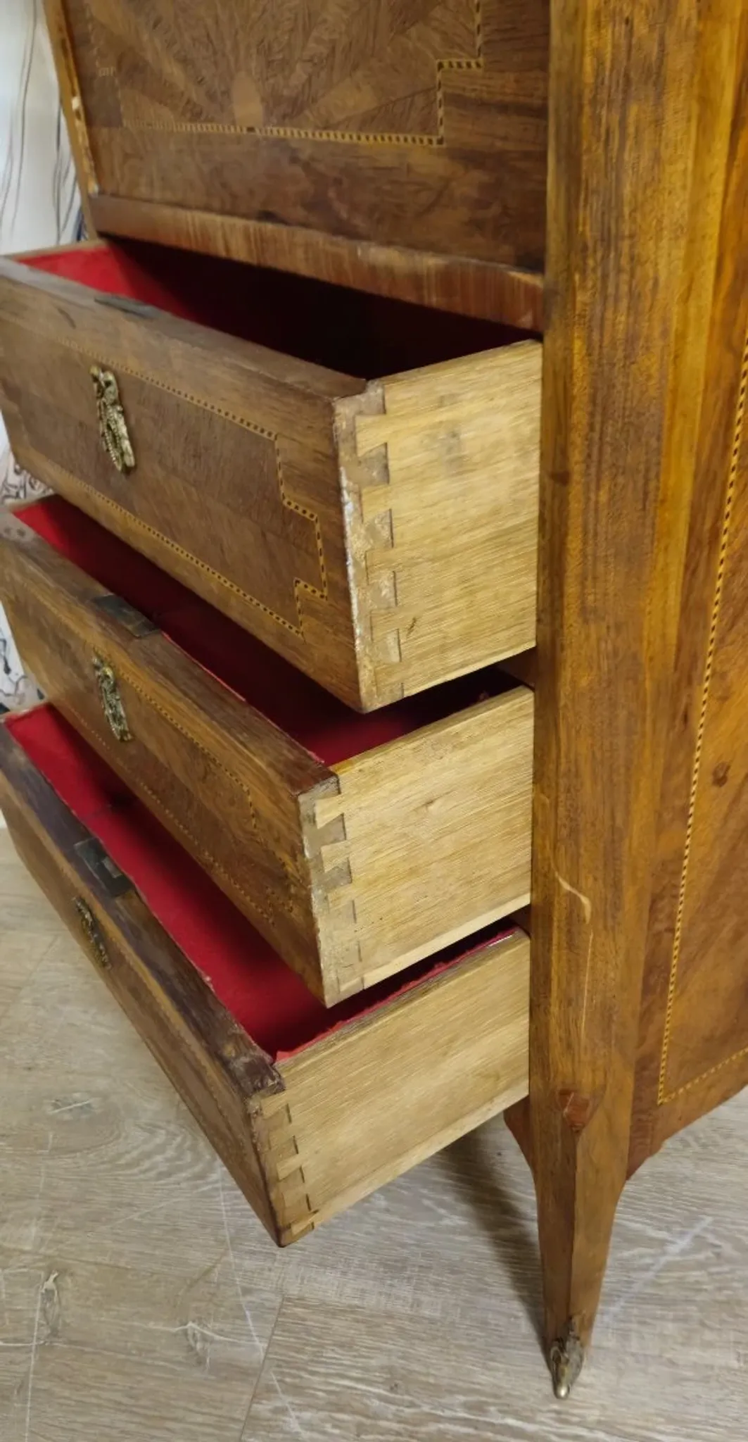 Antique marquetry secretary in Louis XV style – marble top