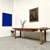 Grande table de ferme brutaliste en hêtre
