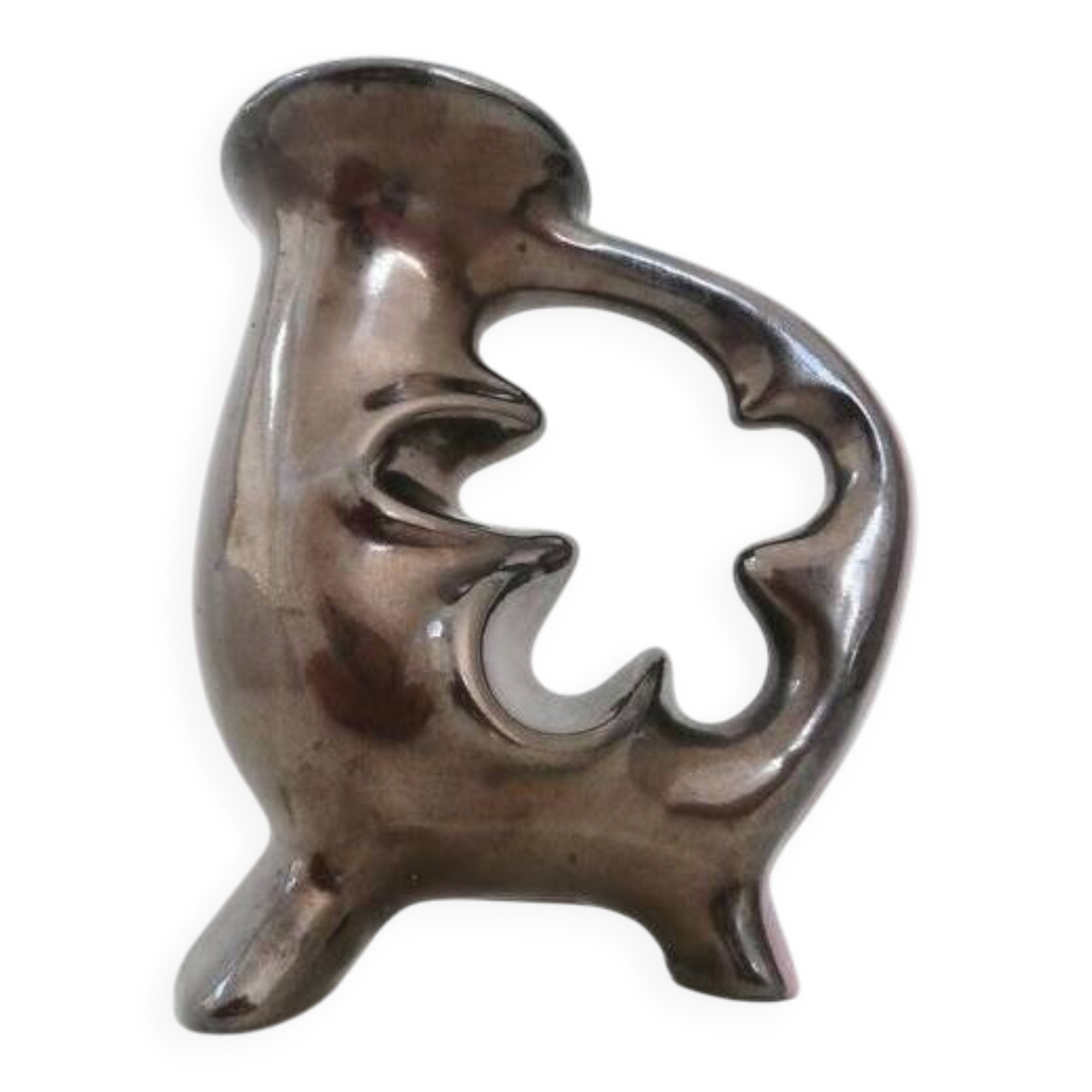 Bicolour zoomorphic ceramic candlestick from the 1950s, vintage.