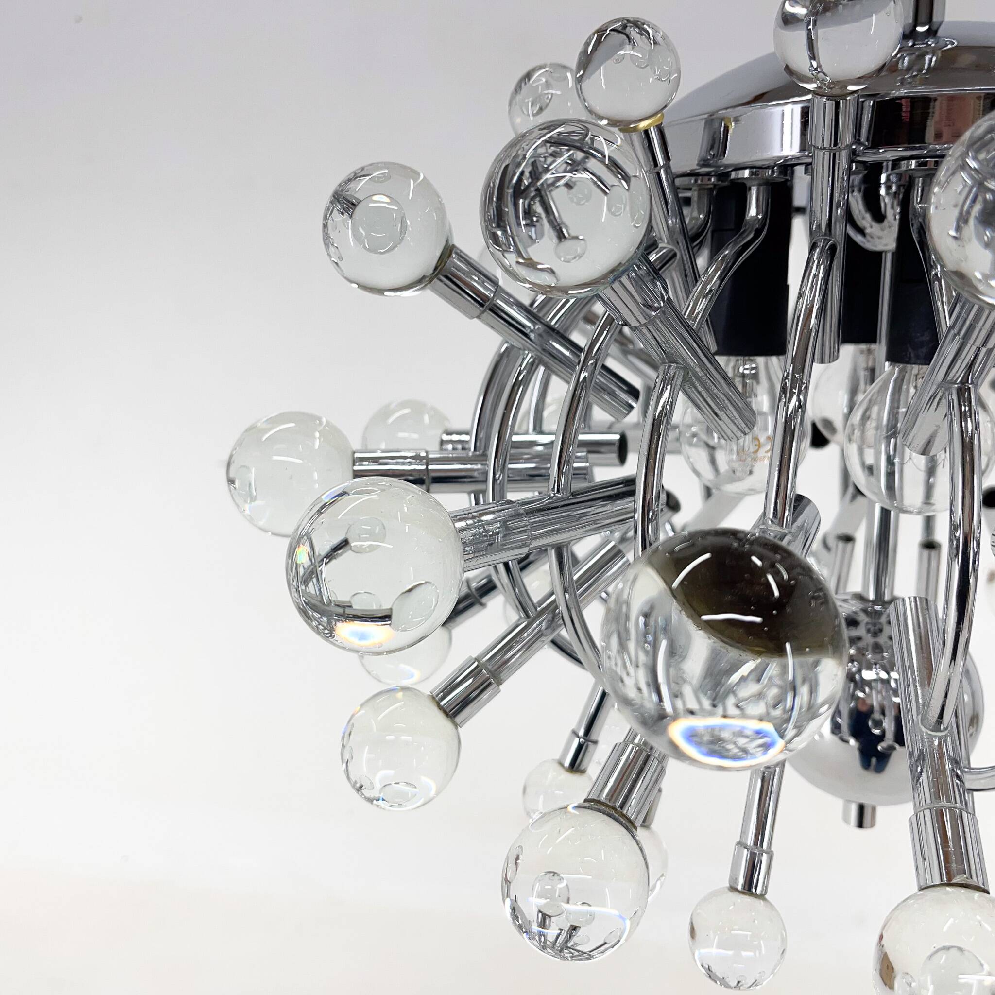 Unique Italian Space Age Chrome & Crystal Glass Chandelier, 1970s