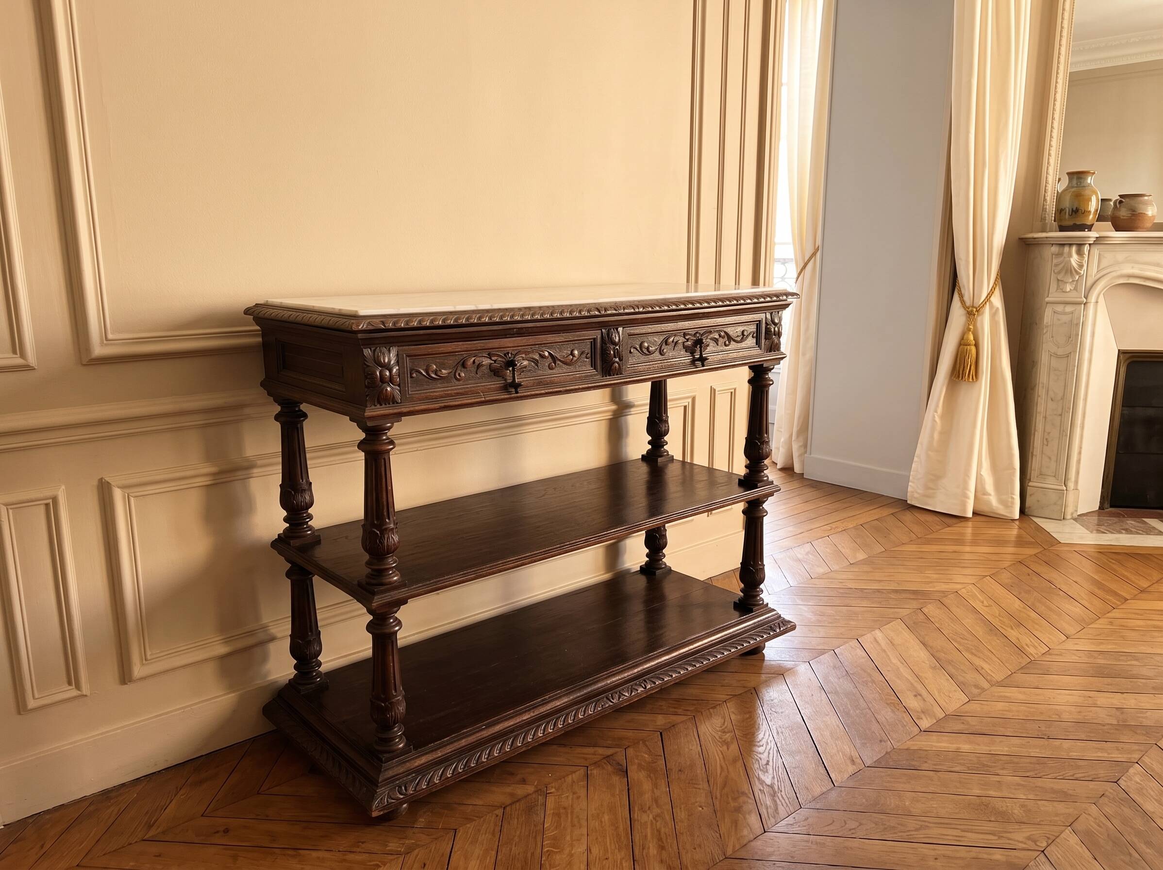 Console oak white marble