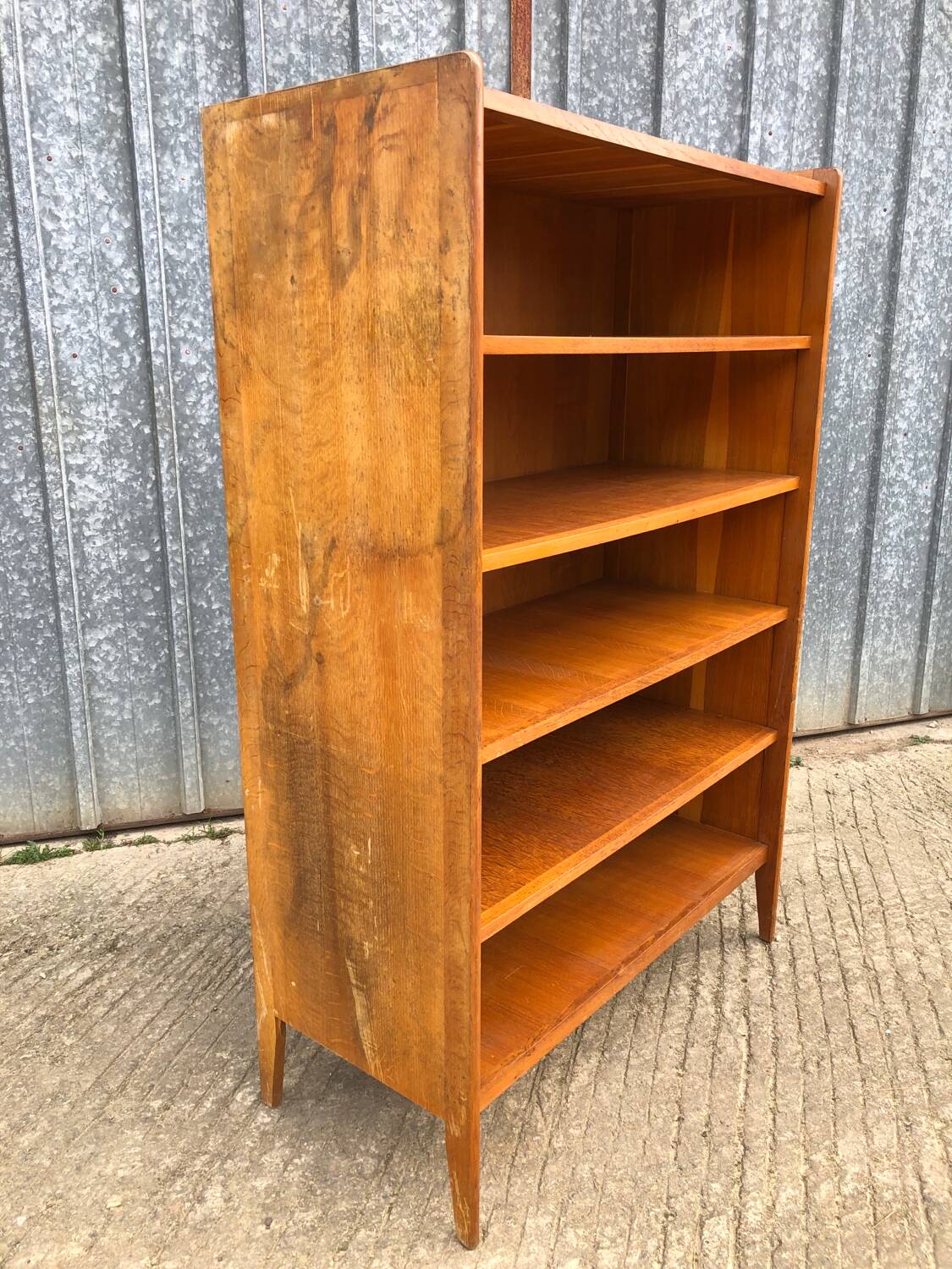 Vintage oak bookcase with compass base
