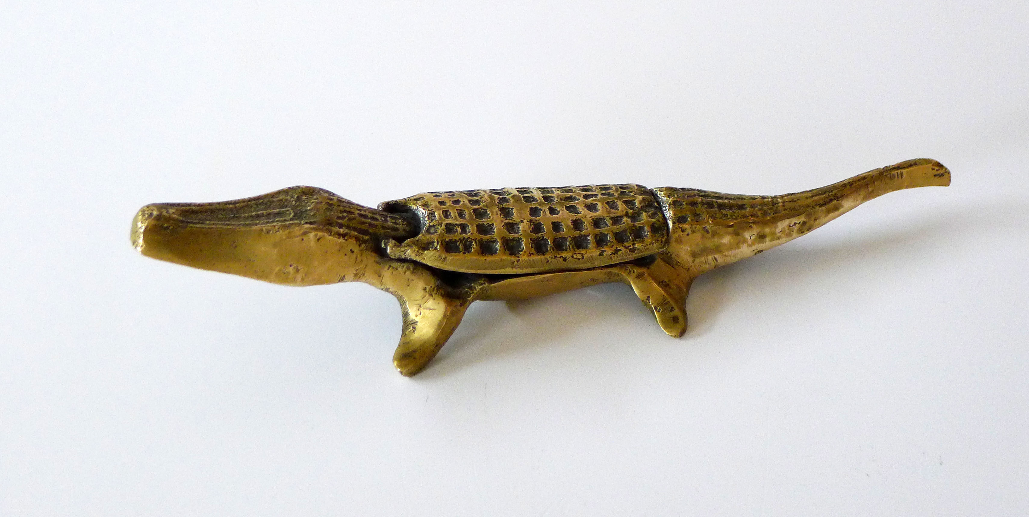 Crocodile ashtray with brass lid