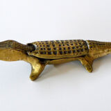 Crocodile ashtray with brass lid