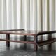Two-level pagoda coffee table in Wabi-Sabi style, wood and bamboo from the 1970s.