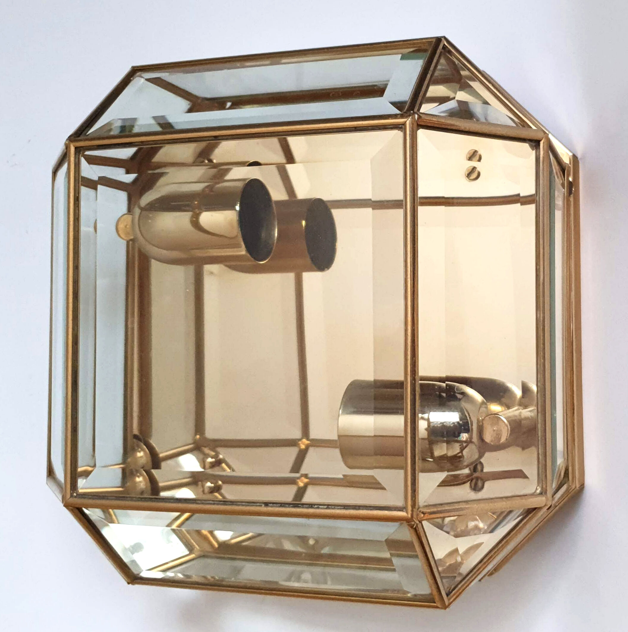 Brass wall lamp beveled glasses