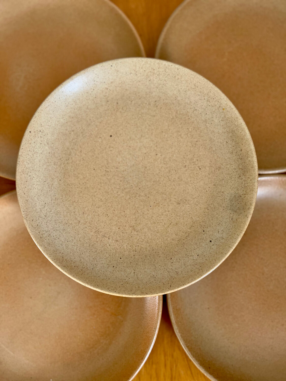 Set of 5 large vintage stoneware dinner plates