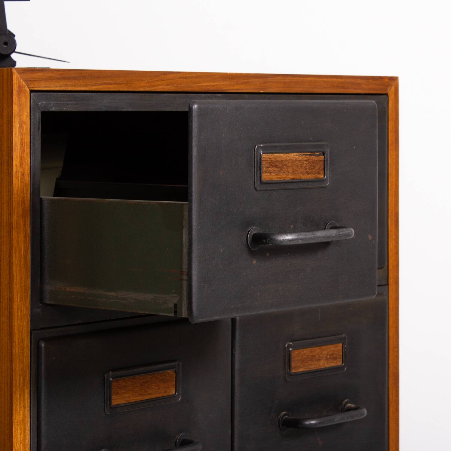 Fully restored industrial furniture with a teak cabinet