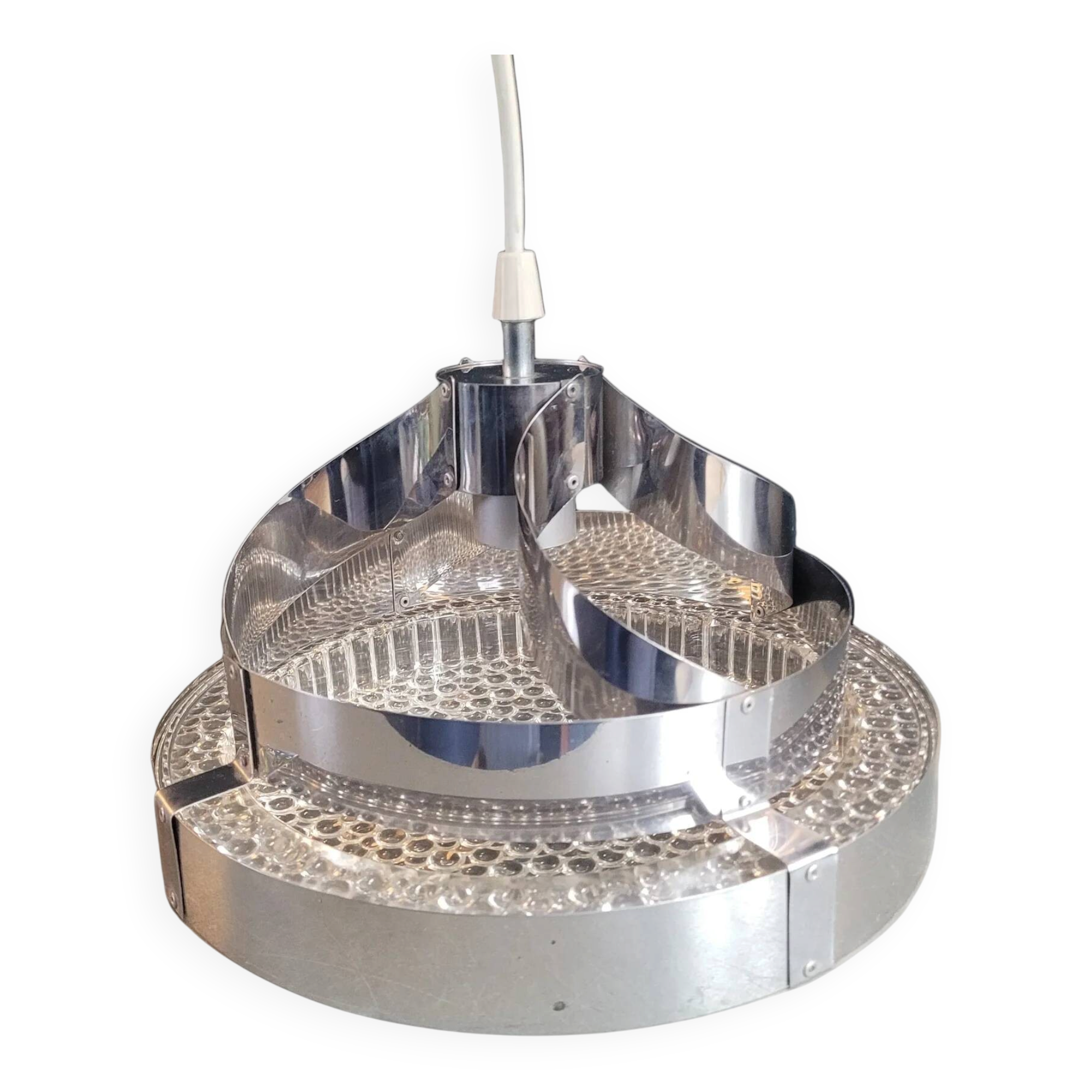 Suspension space-age in plastic bubble and aluminium