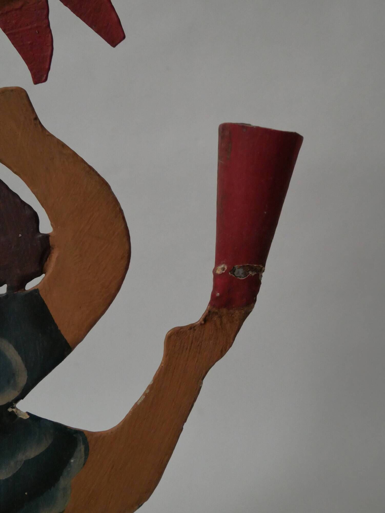 Vintage candelabra candlestick old candle holder in hand-painted metal Netherlands sun dancer