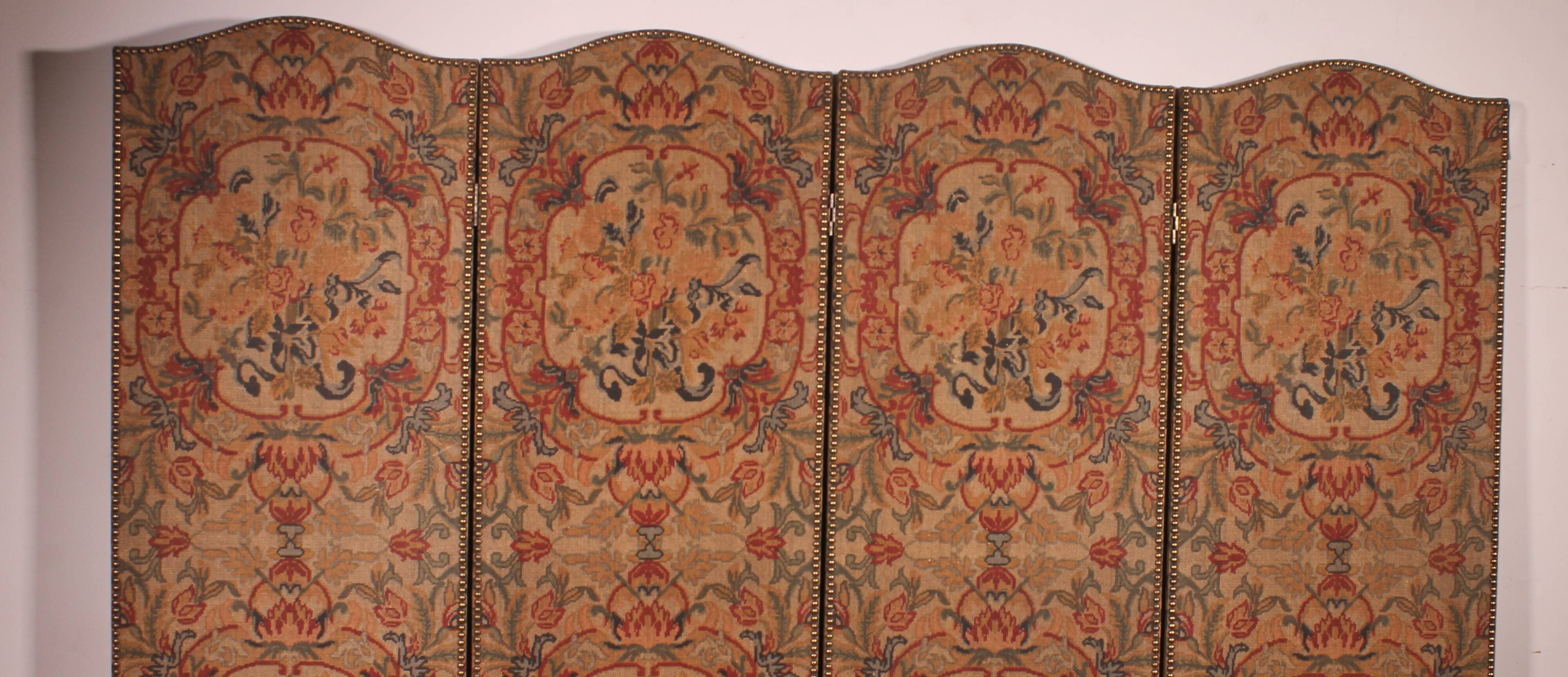 four-panel screen painted on 19th century fabric