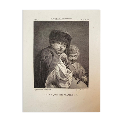 Giuseppe angeli, la leçon de tambour, gravure par h. lallemand, xixème siècle