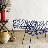 Pair of blue-painted wrought iron planters, 1960s