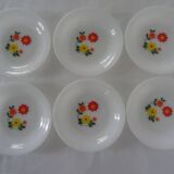 6 assiettes  fleurs orange jaune calotte arcopal vintage