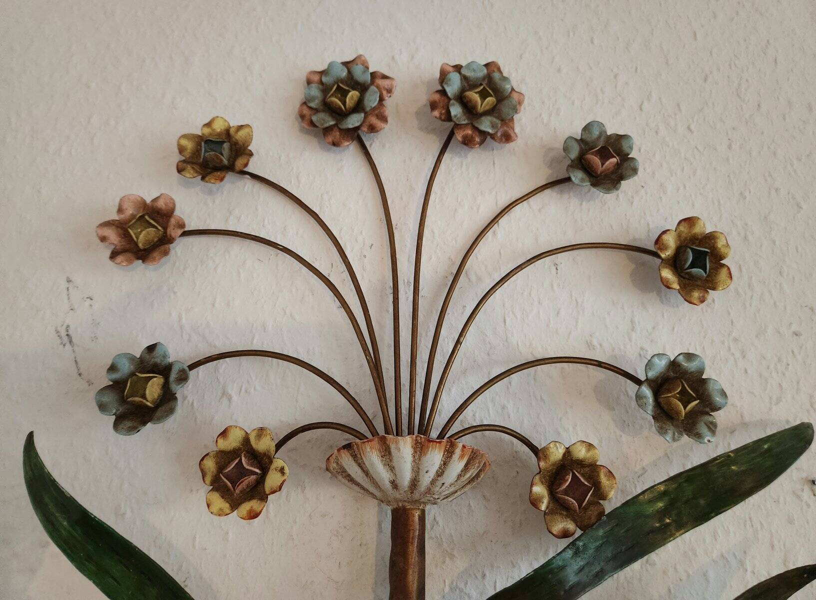 XL Vintage Mid-Century handmade 2 light bouquet wall lamp Italy 1950-1970