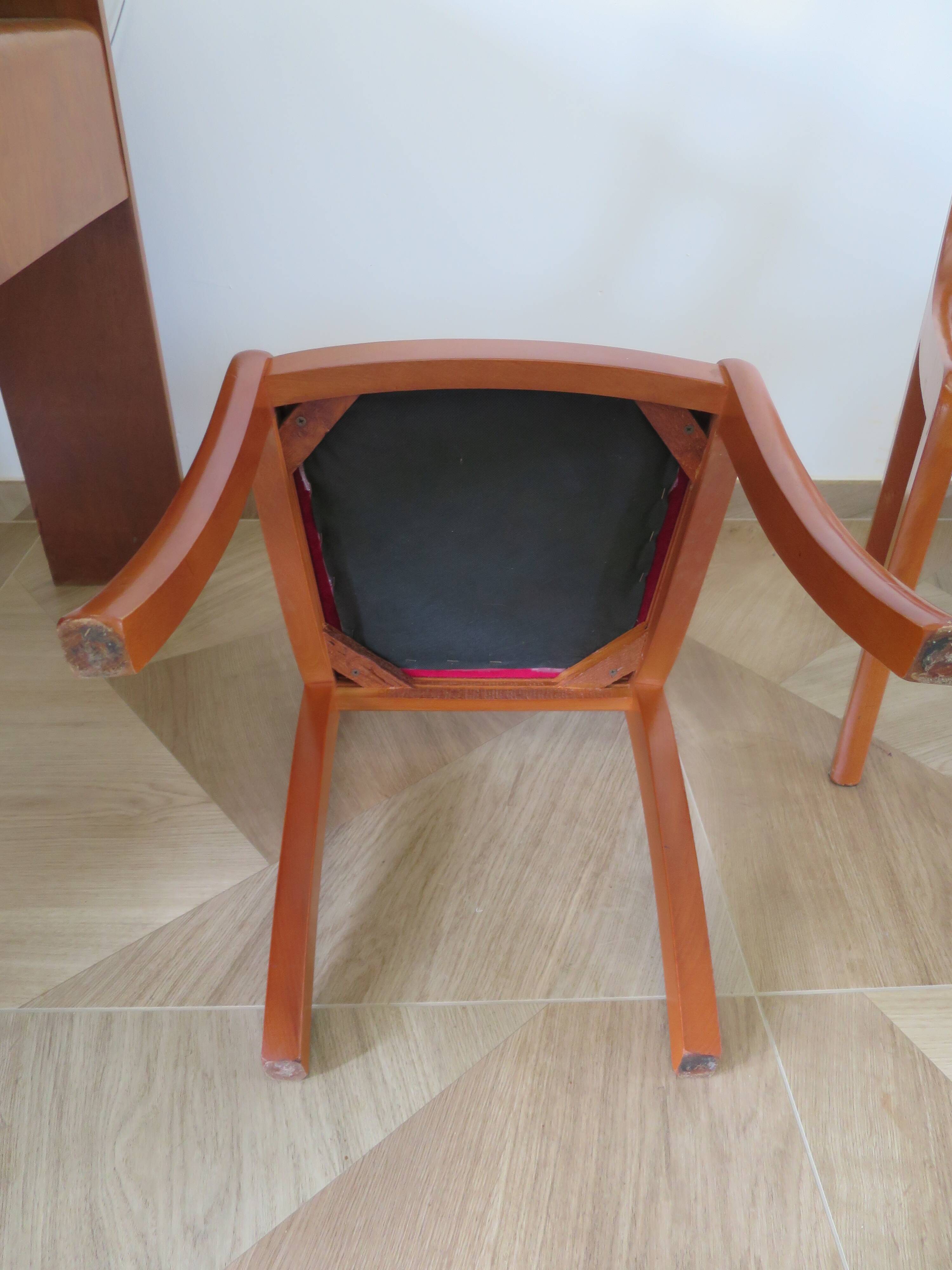 Solid cherry wood chairs and red velvet seat - Set of 4 - Louis Philippe style