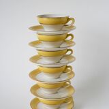 Service à café Badonviller Jaune Poussin nid d'abeilles, composé de 6 tasses, 1950