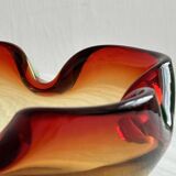 Murano style blown glass cup, multi-colored red gradient ashtray