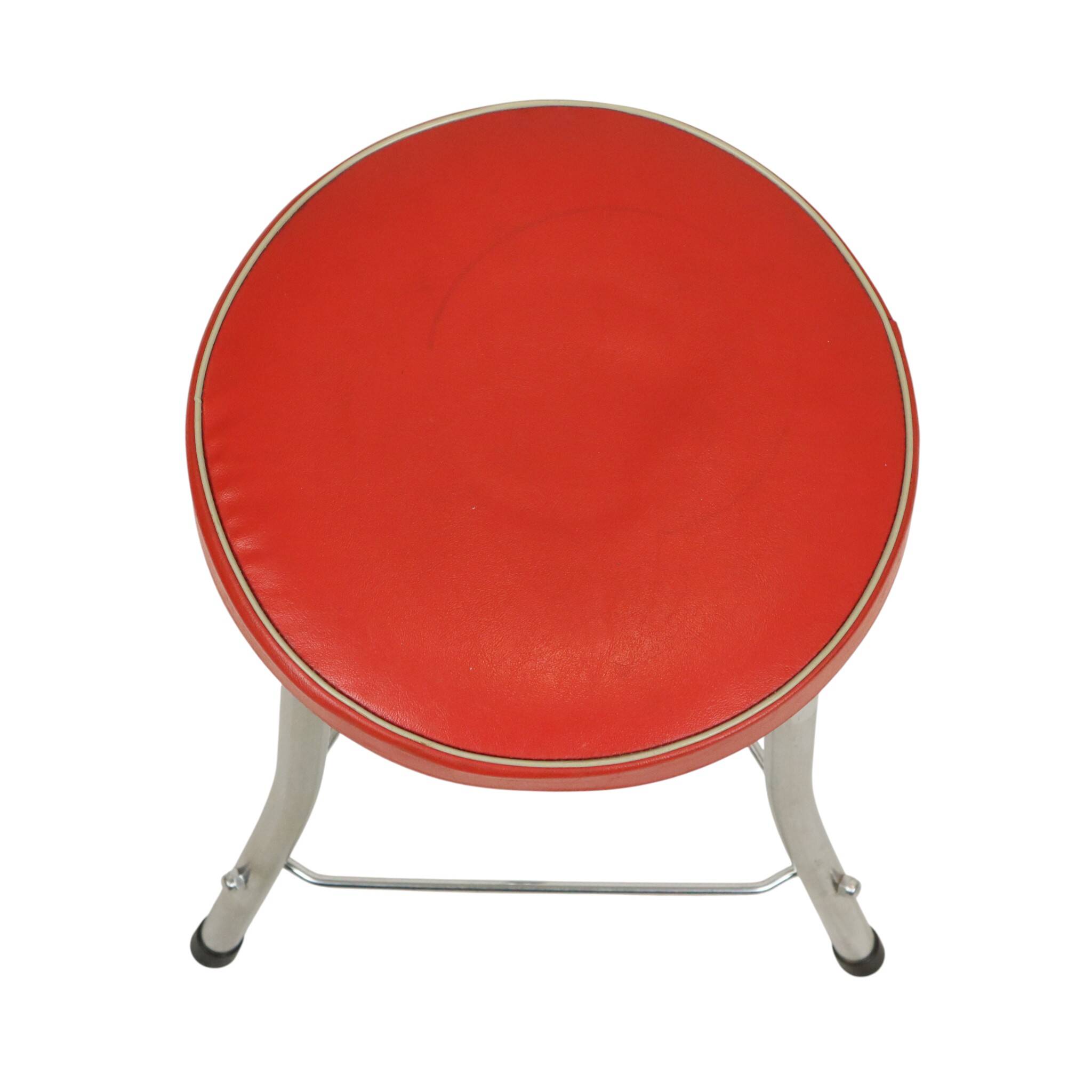 1950s Brabantia Stool Red Faux Leather and Chrome