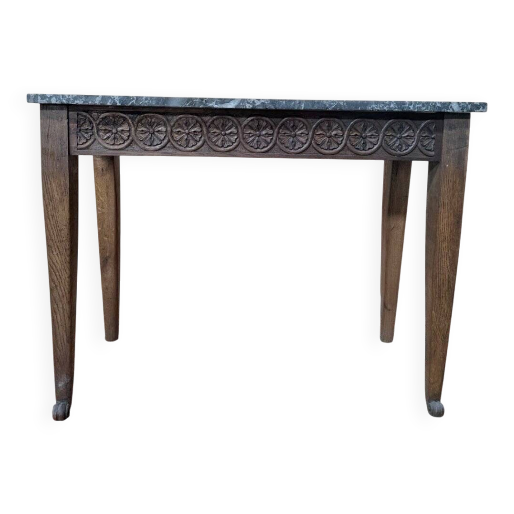 Louis XVI Style Console Table – Carved Oak & Marble Top