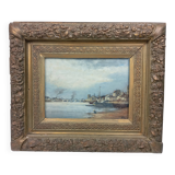 Banks of the Seine at Bercy Oil on panel 19th century signed Dupuy