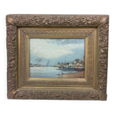 Banks of the Seine at Bercy Oil on panel 19th century signed Dupuy