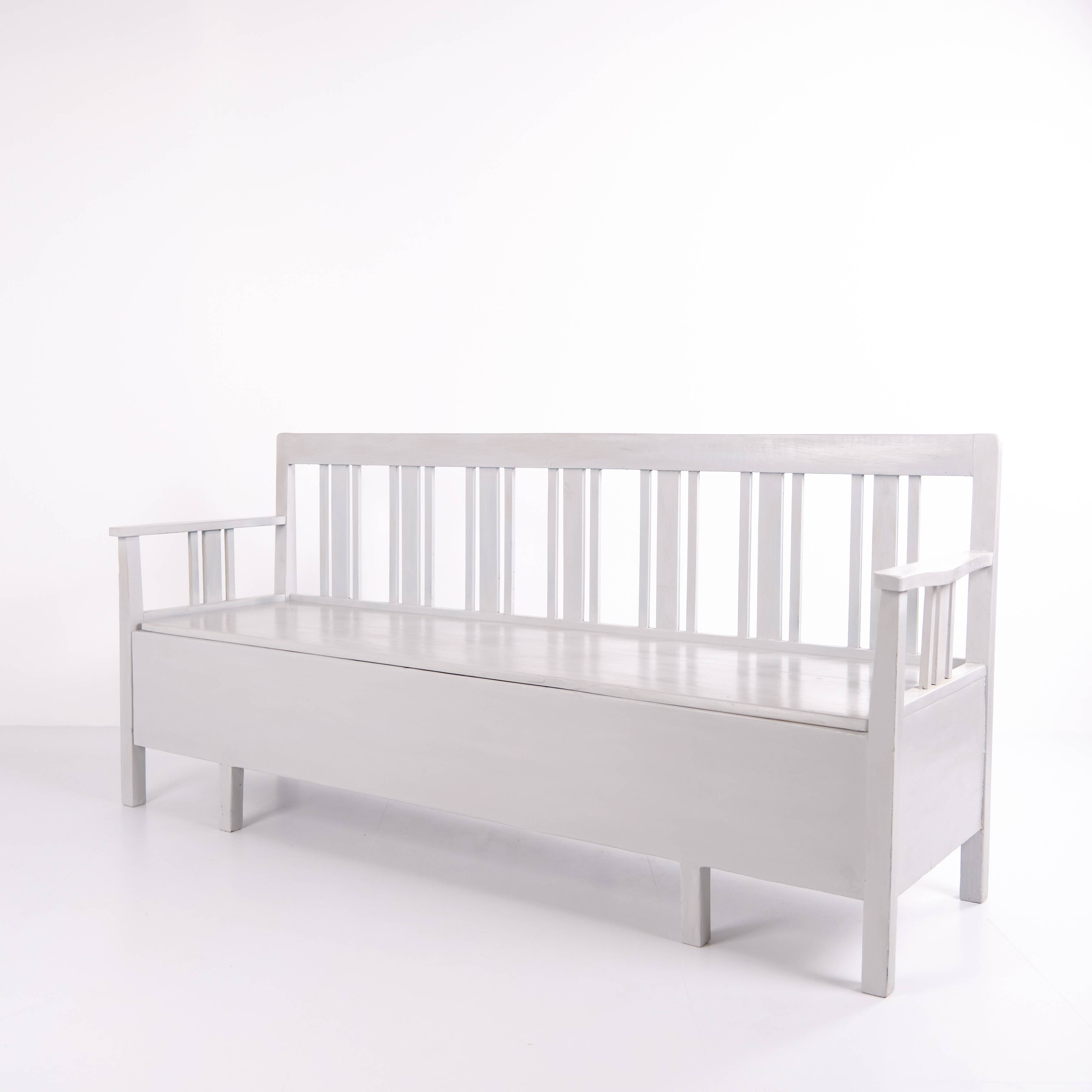 Swedish bench – grey painted – antique – painted pine – c. 1860s