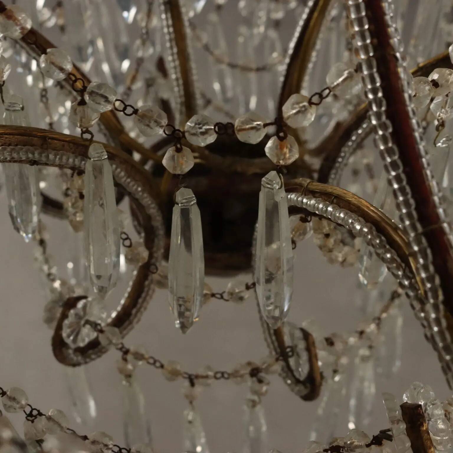 Antique gilded iron chandelier with 6 lights, Italy, early 20th century.