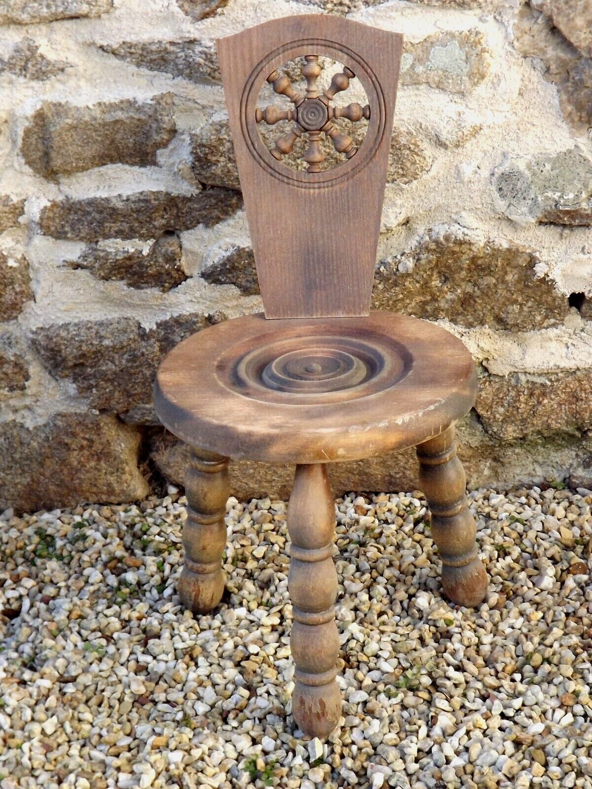 Vintage French Handcrafted Wooden Child's Stool with Added Back