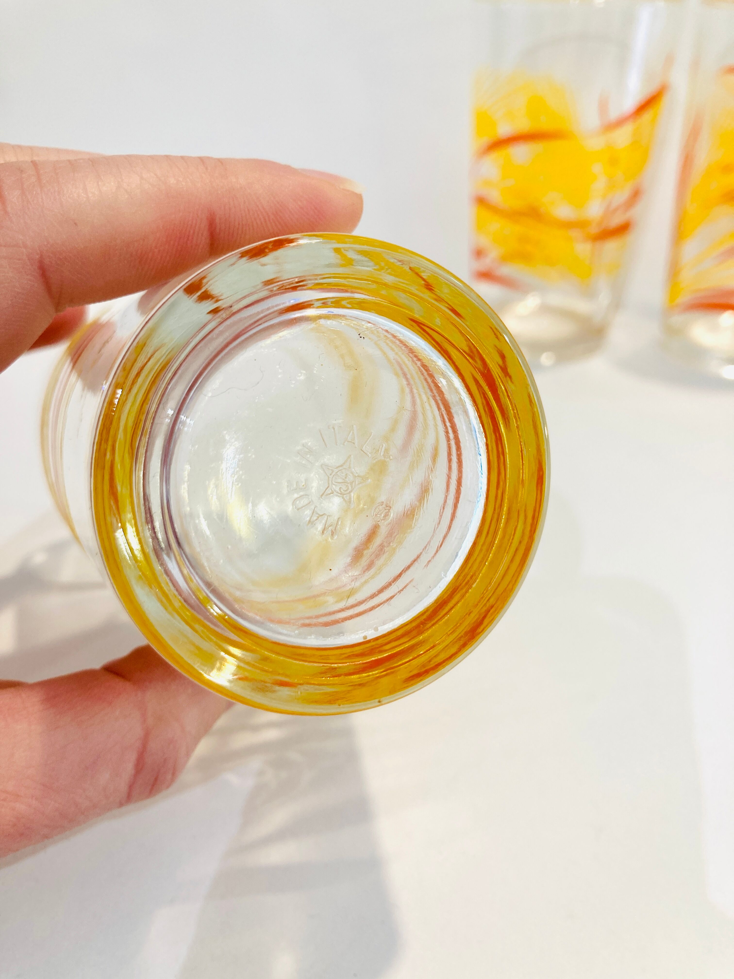 4 glasses orange and yellow wheat pattern