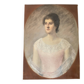 Oil painting canvas portrait woman lace dress 19th century merl