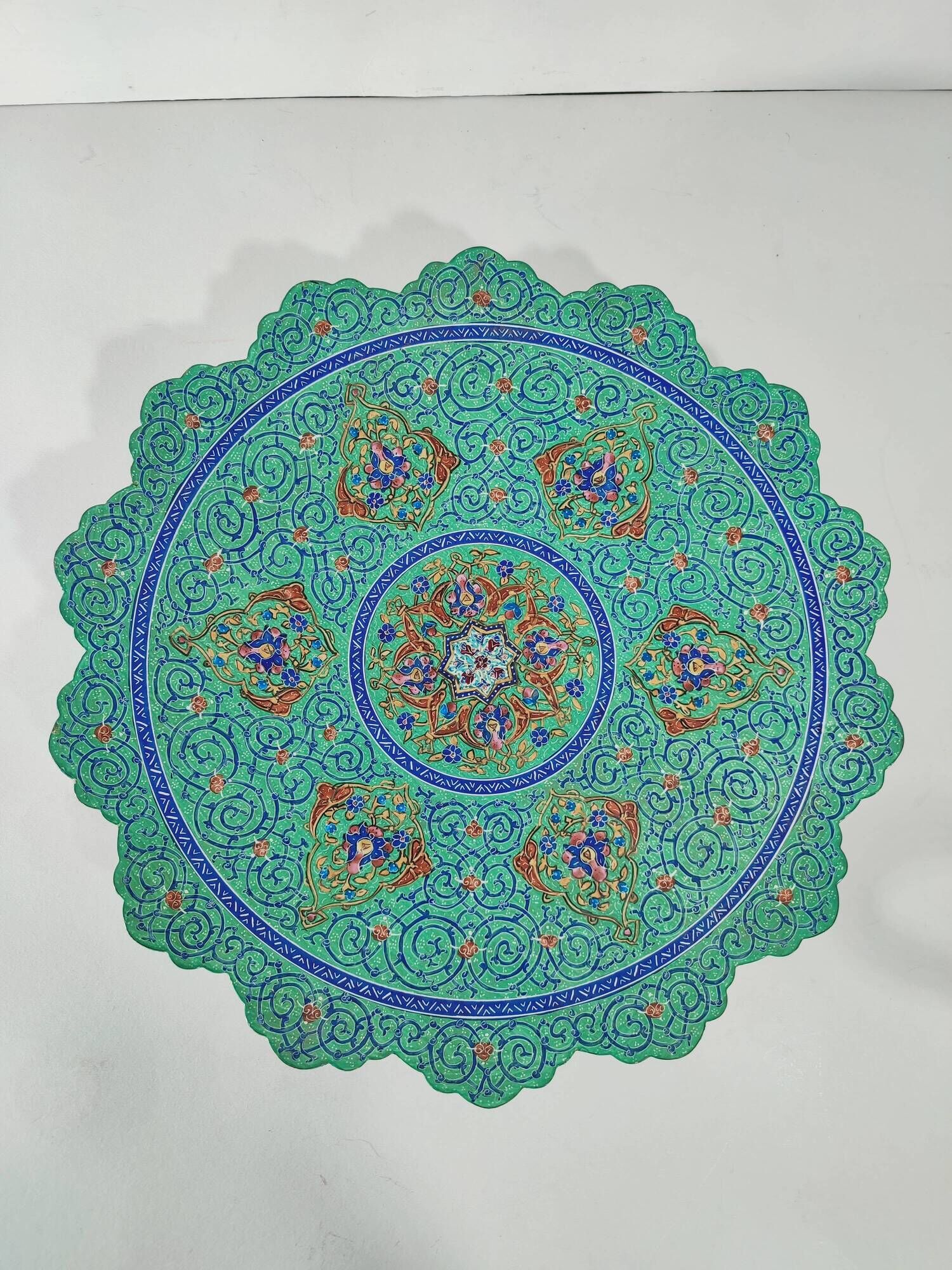 Minakari Signed Enameled Sheet Metal Ewer and Dish / 20th Century Middle East / Jug