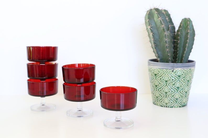 Set of 6 ruby red luminarc rider glasses