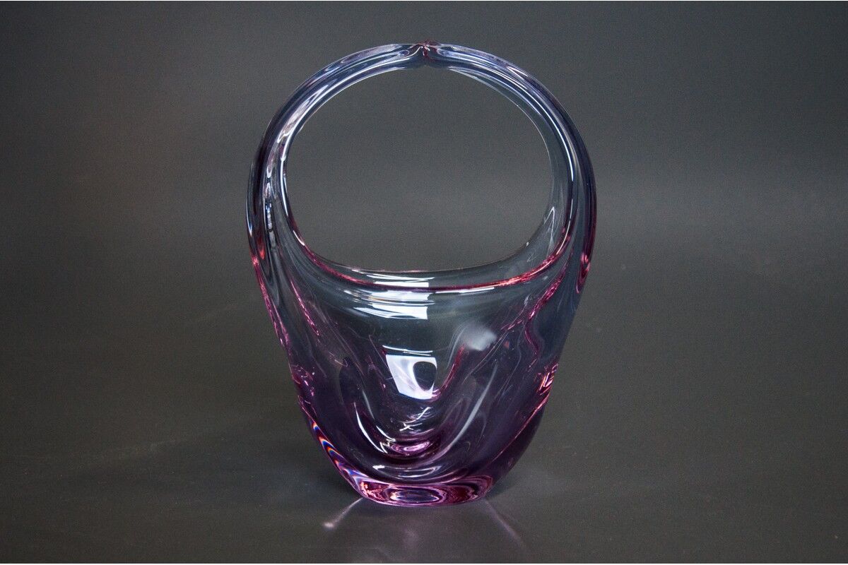 Pink bohemian glass basket, Czechoslovakia, 1960s