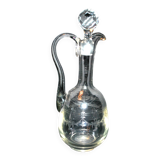 Antique carafe, blown glass can, acid-etched, garland basket, 1900