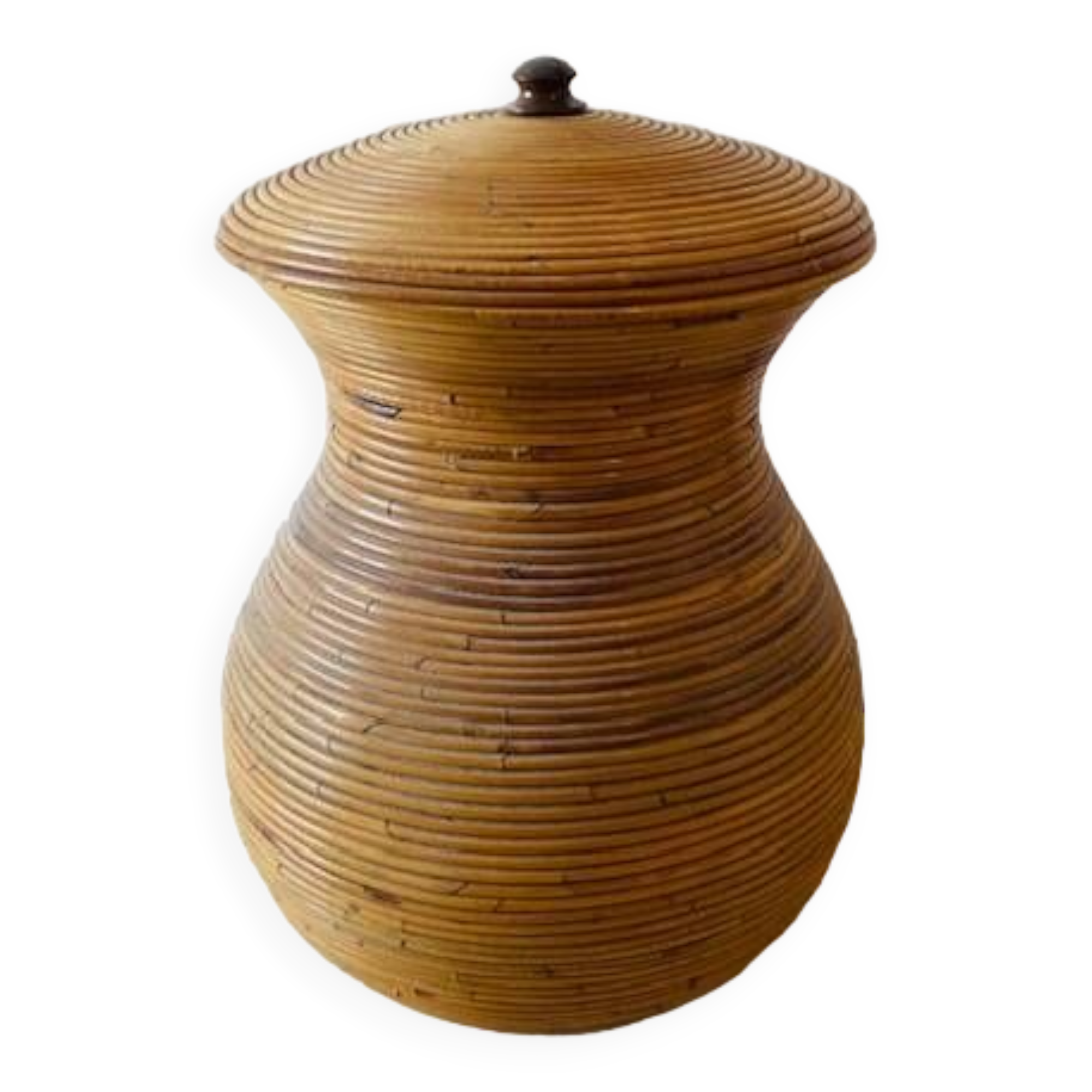 Large covered rattan basket
