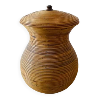 Large covered rattan basket
