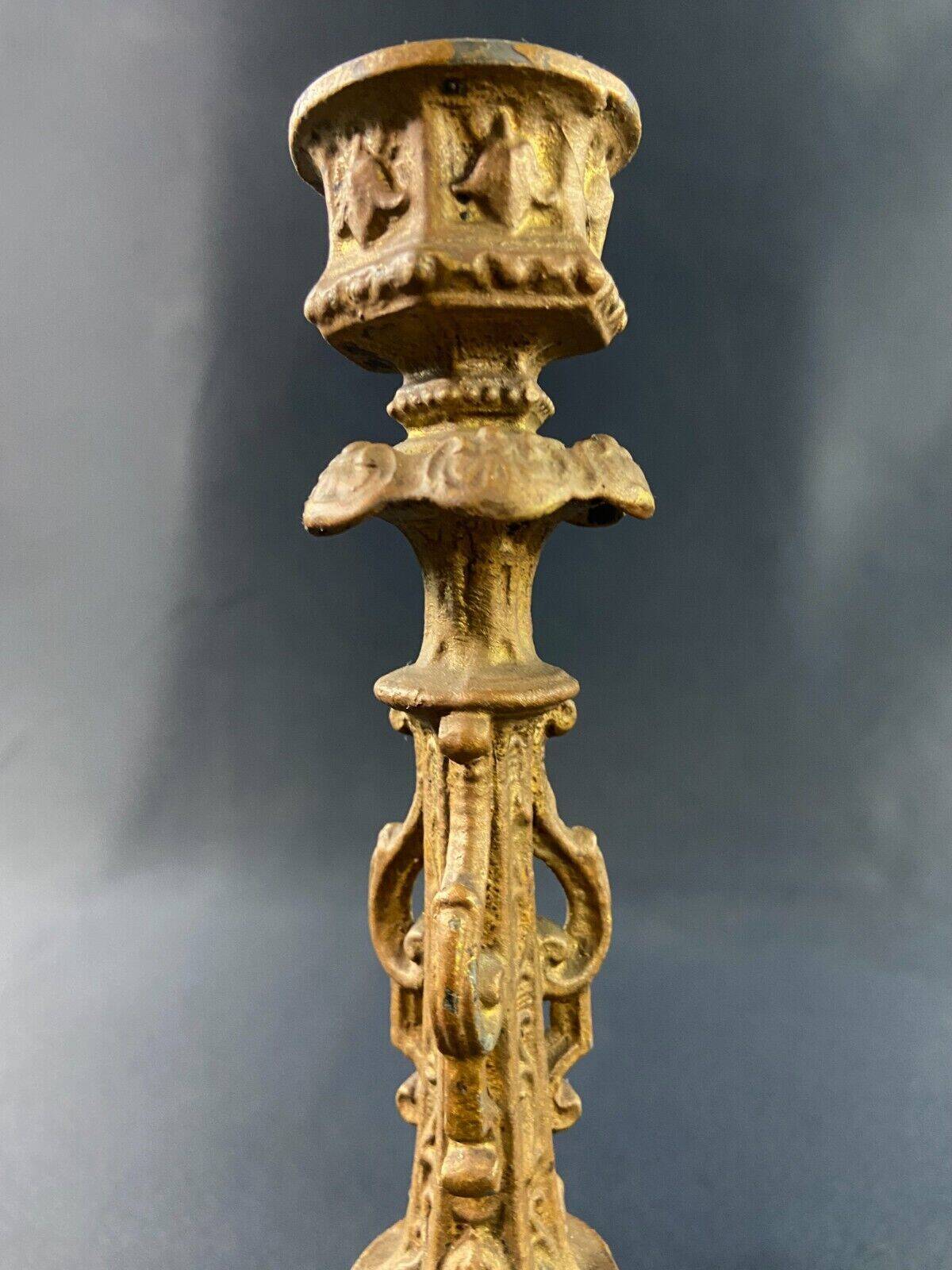 Pair of late 19th century Louis XIII Renaissance style spelter candlesticks