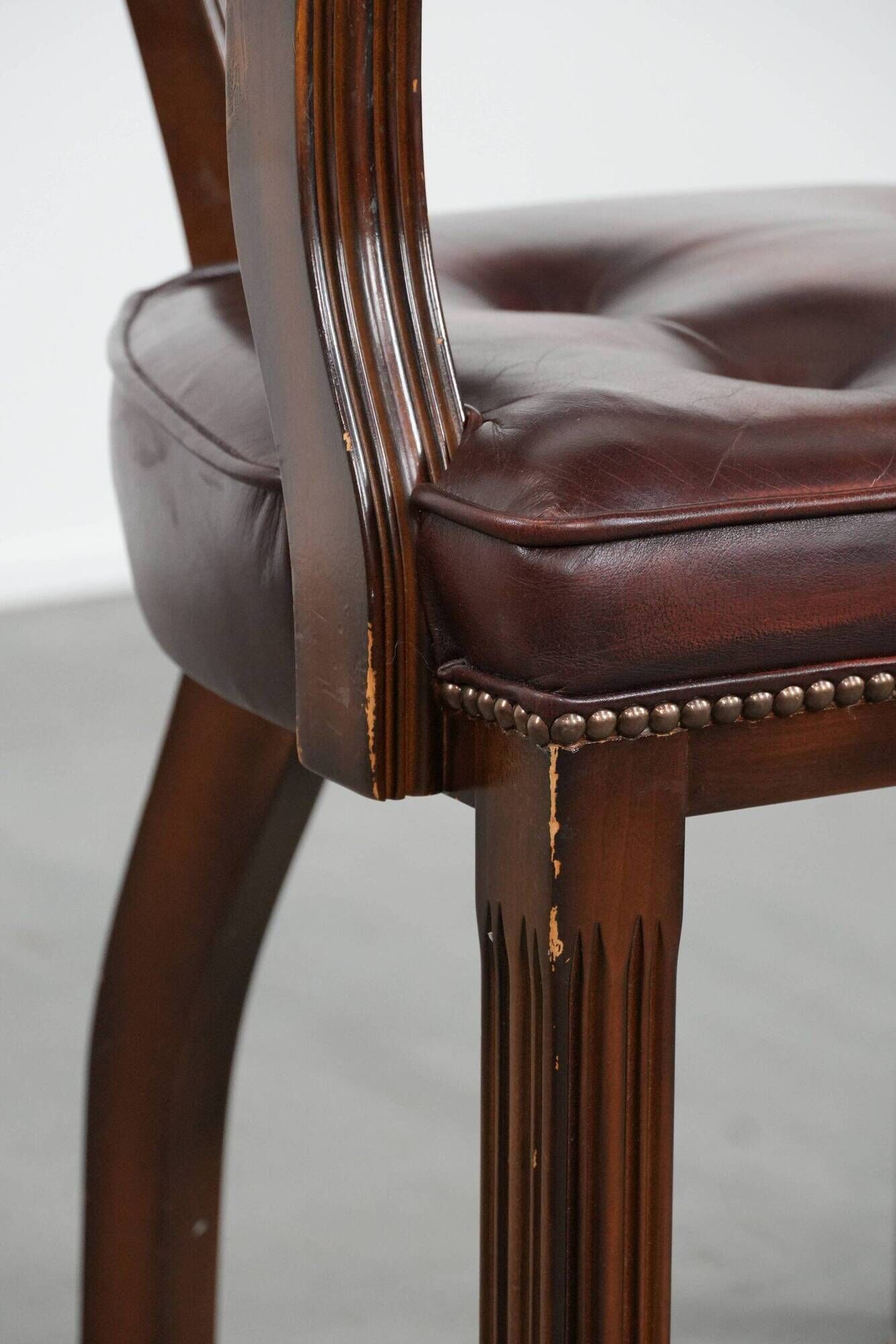 Brown cowhide leather Chesterfield desk/dining/side chair in English style
