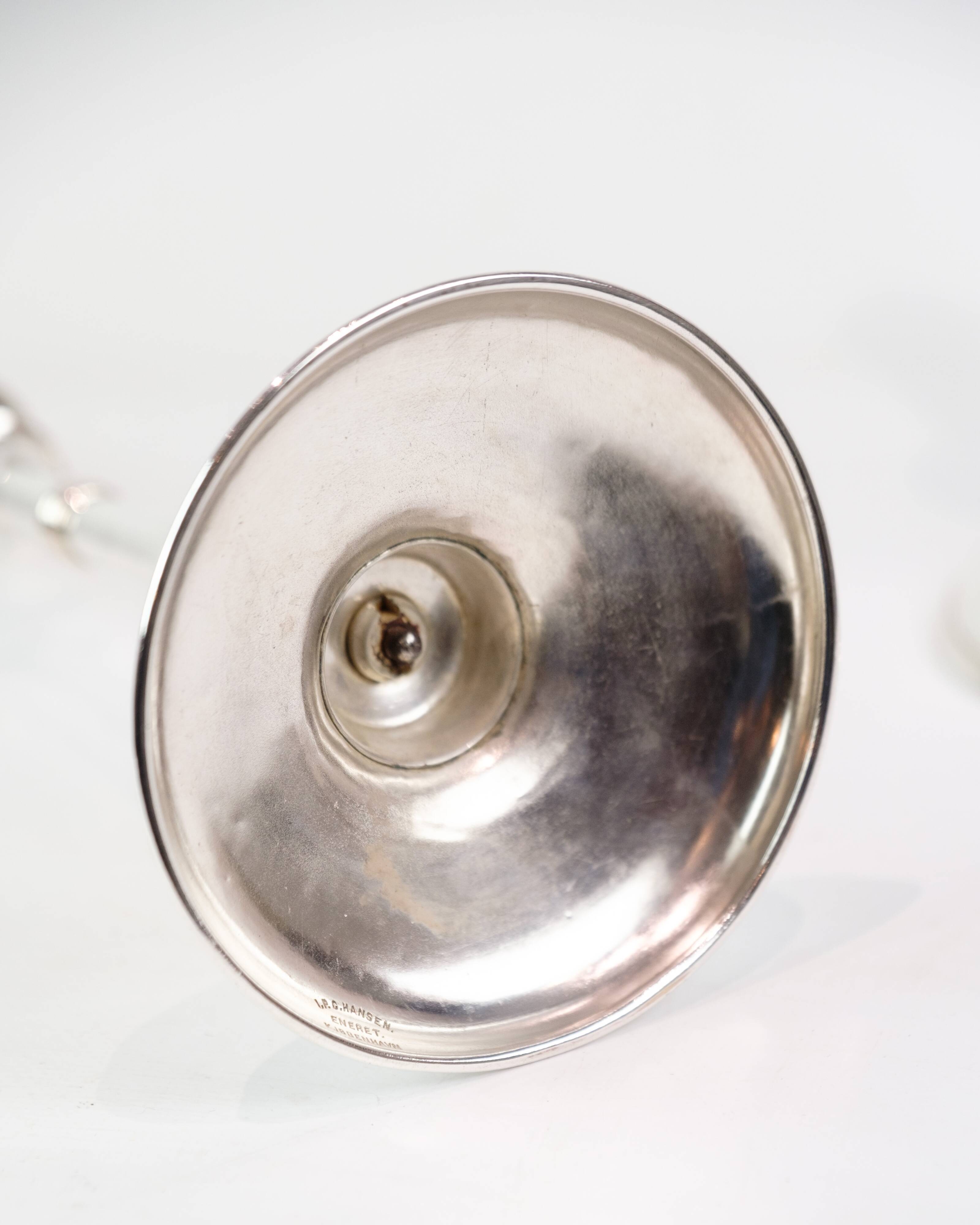 Set Of 2 Candlesticks Made In Silver Plated Brass Stamped I.P.O Hansen From 1890s