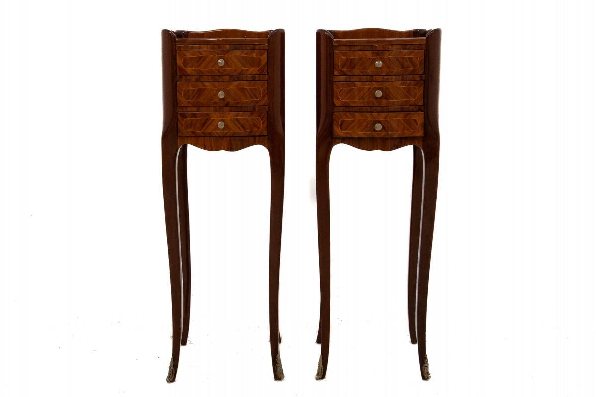 Inlaid bedside tables, Louis XV style, France.