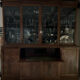Library, glass-fronted mahogany cabinet