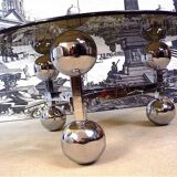 Space Age-style chromed steel round coffee table with glass top, 1960s