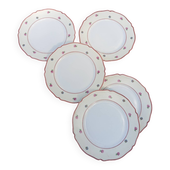 5 assiettes à dessert  petites fleurs rétro, de Union Porcelainière Limoges
